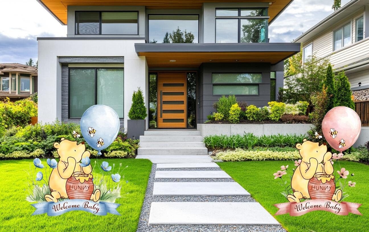 Welcome Home Baby Boy or Girl Classic Winnie the Pooh Cutout Yard Sign, image size:1296x816