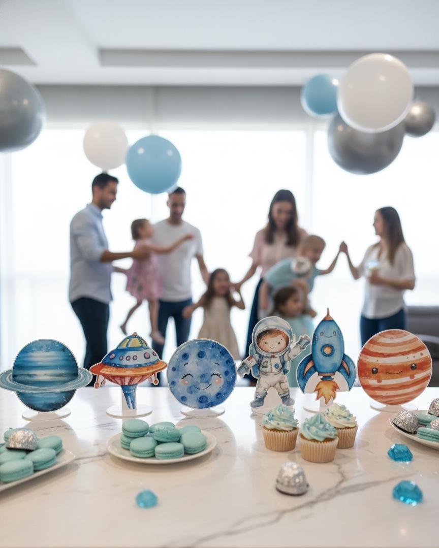 Astronaut Party Double-Sided Table Centerpieces Set 6, Baby Shower, Nursery Decor, Table Decor, Birthday Decorations, Outer Space