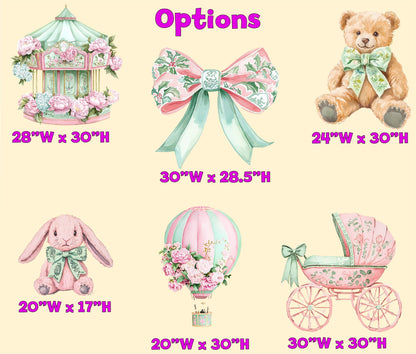 Coquette Girl Baby Shower, Teddy Bear Coquette Baby Party Decoration, Bow Baby Shower,Chinoiserie Hot Air Balloon Prop,Pastel Carousel Decor