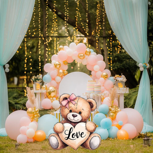 Teddy Bear Valentines Decoration,Valentine's Outdoor Decor, Heart Standee,Yard Signs with Stakes,Teddy Bear Baby Shower,Yard Lawn Decoration