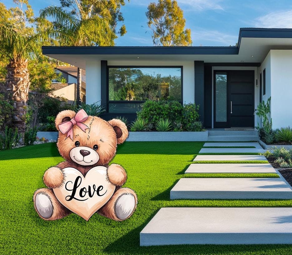 Teddy Bear Valentines Decoration,Valentine's Outdoor Decor, Heart Standee,Yard Signs with Stakes,Teddy Bear Baby Shower,Yard Lawn Decoration