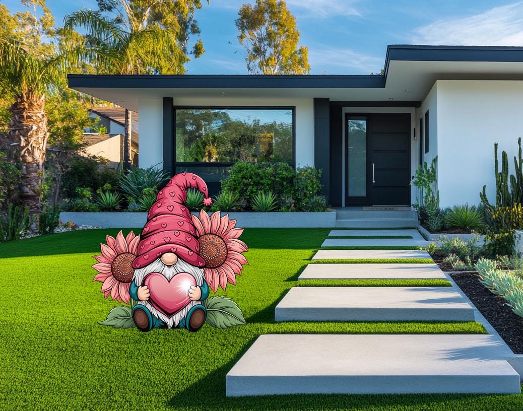 Valentine's Gnome, Valentines Decoration, Valentine's Outdoor Decor, Heart Standee, Yard Signs with Stakes, Yard Art, Yard Lawn Decoration