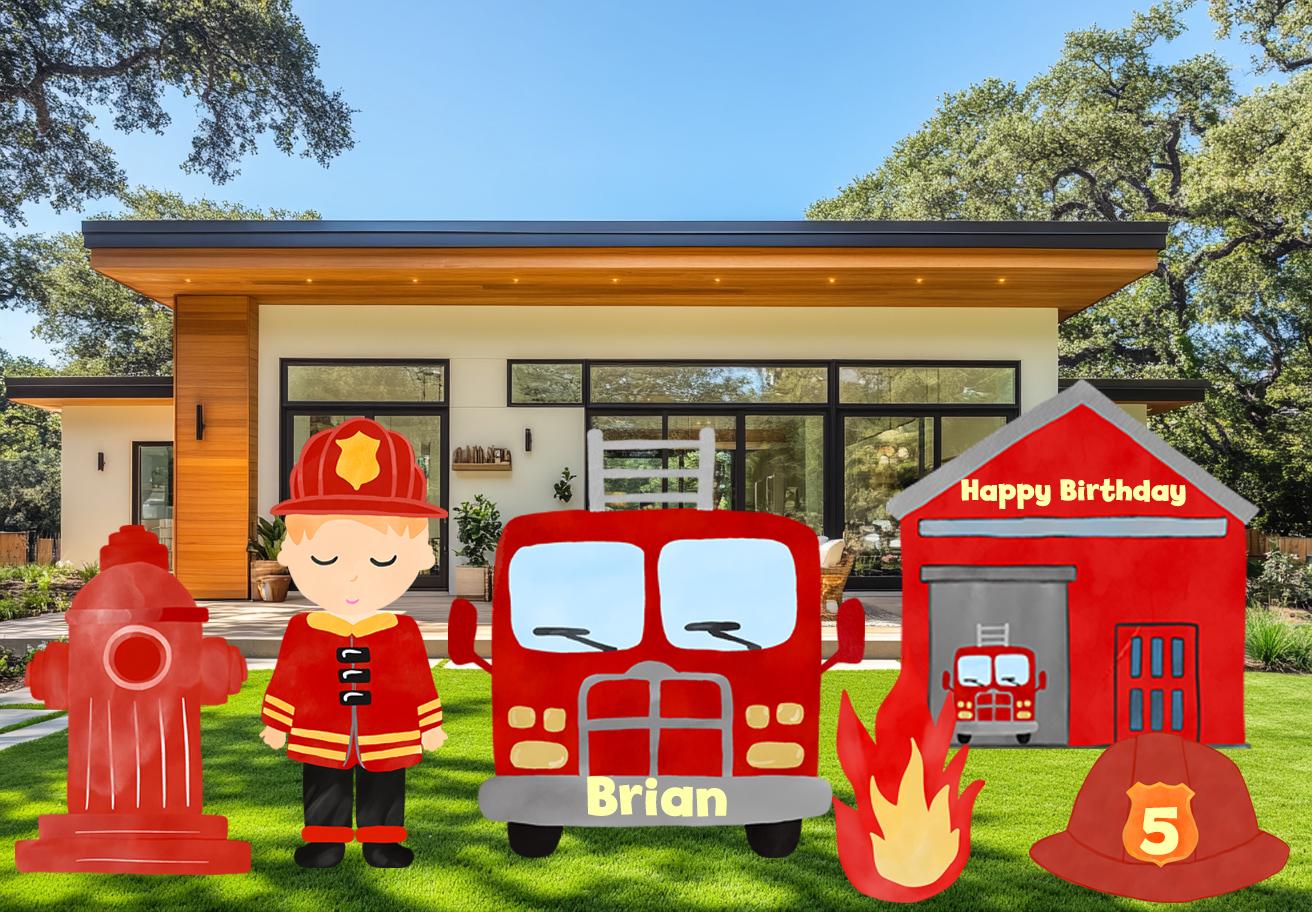 Personalized Firefighter Backdrop Prop, Yard Sign, Firefighter Theme Party, Cutouts Standee Centerpieces, Kids Even Decor, Fire Truck Prop
