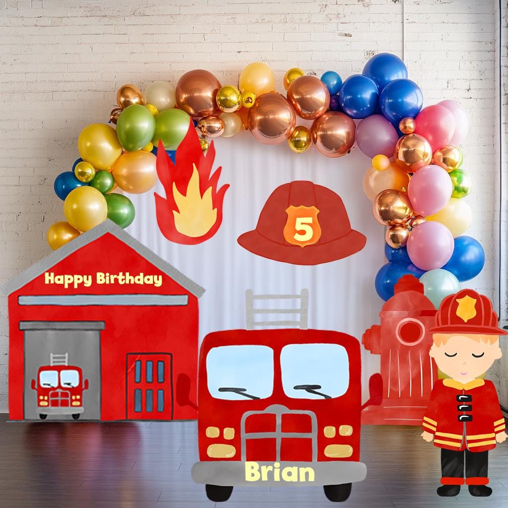 Personalized Firefighter Backdrop Prop, Yard Sign, Firefighter Theme Party, Cutouts Standee Centerpieces, Kids Even Decor, Fire Truck Prop