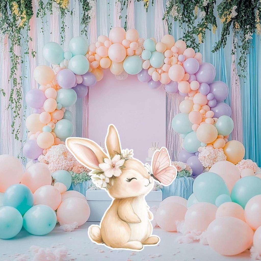 Cute Bunny with Flowers Cutout Decoration, Baby Shower Decor, Backdrop Decor, Yard Sign Art, Pink Bunny Party Props, Peter Rabbit