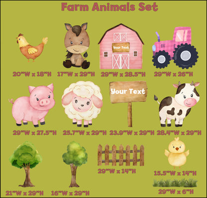 Farm Animals Cutout Set, Ranch Animals Party, Pink Barnyard Birthday Prop, Custom Farm Animal Standee, Baby Shower Decoration