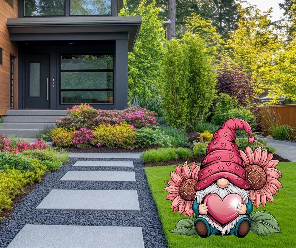 Valentine's Gnome, Valentines Decoration, Valentine's Outdoor Decor, Heart Standee, Yard Signs with Stakes, Yard Art, Yard Lawn Decoration