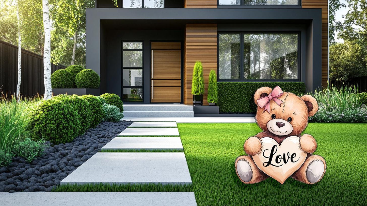 Teddy Bear Valentines Decoration,Valentine's Outdoor Decor, Heart Standee,Yard Signs with Stakes,Teddy Bear Baby Shower,Yard Lawn Decoration