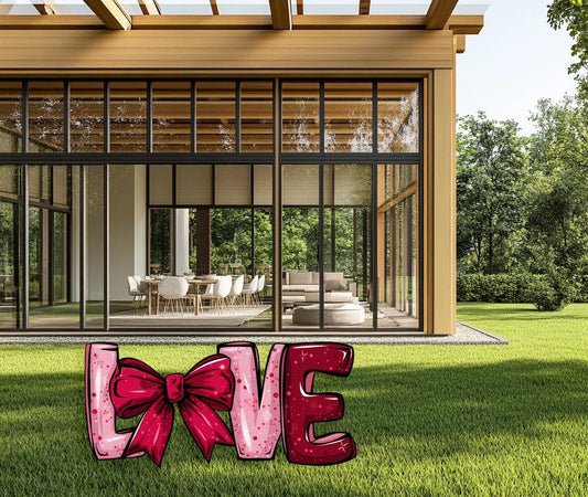 Love Bow Valentines Decoration,Valentine's Outdoor Decor, Bow Standee, Yard Signs with Stakes ,Yard Lawn Decoration, Love theme Decor