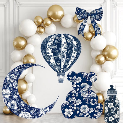 Blue Toile Baby Shower Decorations, Toile de Jouy Party Prop, It's a Boy Party Decor, Bow Baby Shower, Chinoiserie Hot Air Balloon, Cutouts