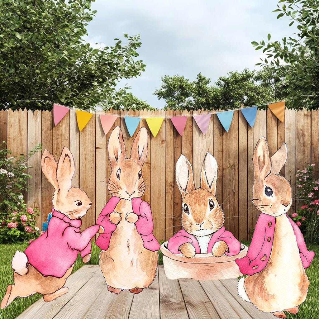 Peter Rabbit Cutout Decoration, Rabbit Baby Shower Decor, Backdrop Decor, Yard Sign Art, Garden Decor,Easter Bunny Art,Rabbit Garden Stakes