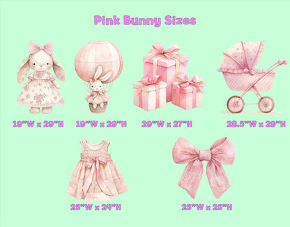Pink Bunny Baby Shower, Cutout Standee, Personalized Baby Shower Decor, Stand Up Prop, First Birthday Backdrop, Air Balloon, Rabbit,Pink Bow