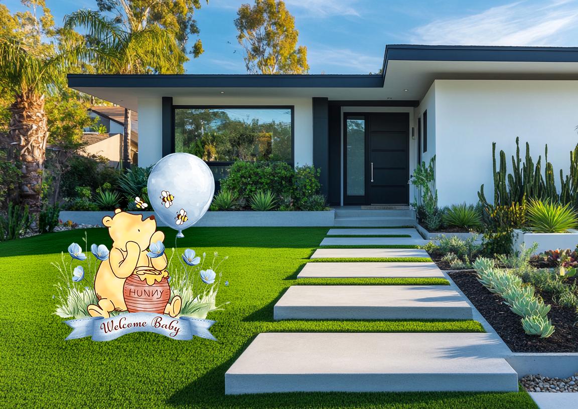 Welcome Home Baby Boy or Girl Classic Winnie the Pooh Cutout Yard Sign, Standee, Newborn Arrival Yard Signs, Baby Shower Announcement Sign