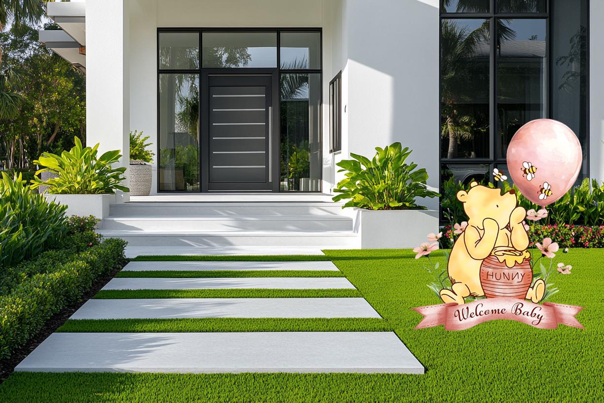 Welcome Home Baby Boy or Girl Classic Winnie the Pooh Cutout Yard Sign, Standee, Newborn Arrival Yard Signs, Baby Shower Announcement Sign