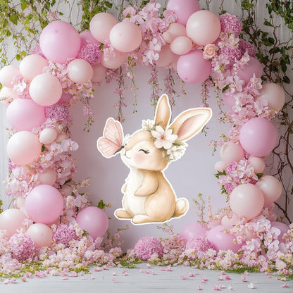 Cute Bunny with Flowers Cutout Decoration, Baby Shower Decor, Backdrop Decor, Yard Sign Art, Pink Bunny Party Props, Peter Rabbit