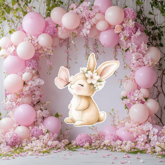 Cute Bunny with Flowers Cutout Decoration, Baby Shower Decor, Backdrop Decor, Yard Sign Art, Pink Bunny Party Props, Peter Rabbit