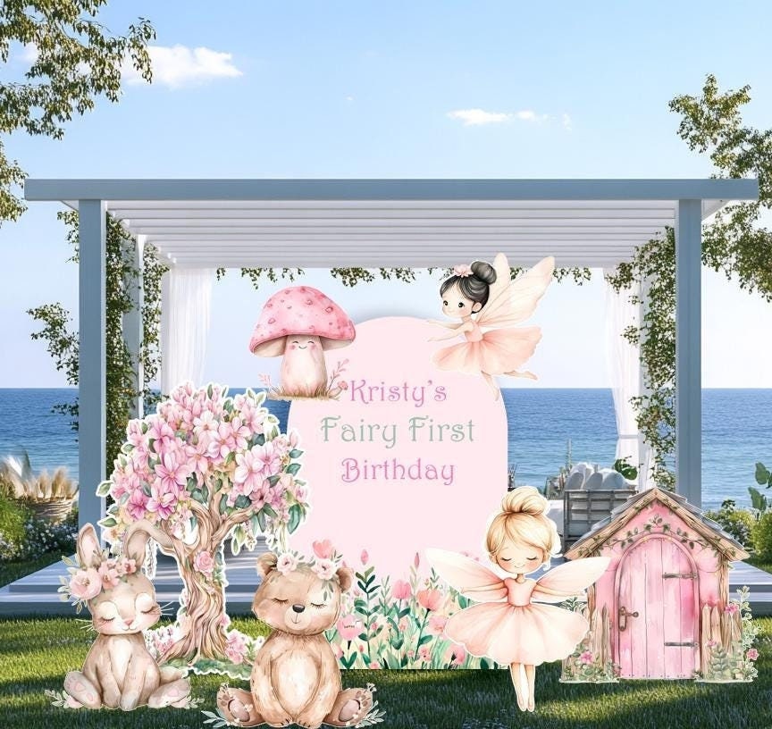 Fairy First Birthday Decor, Large Cutout Set, Fairy Baby Shower, Fairy BIG Decor,Arch Backdrop,Stand Up Props, Pink Birthday Backdrop