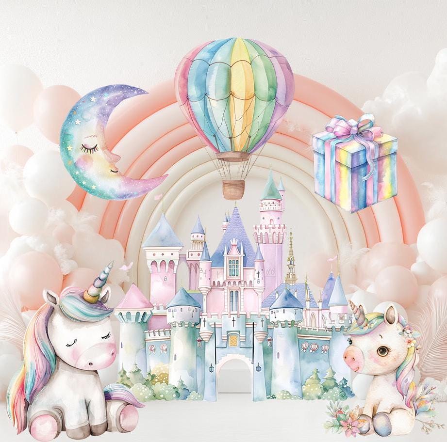 Unicorn Large Cutout, Birthday Party Decorations, Rainbow Unicorn Theme Party, Cutouts Standee Centerpieces,Unicorn Castle Baby Shower Props