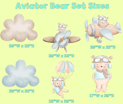Blue Aviator Bear Party Cutouts, Time Flies Baby Shower Decoration, Parachute, Airplane Decor, Backdrop Centerpieces, Party Props, Lawn Sign
