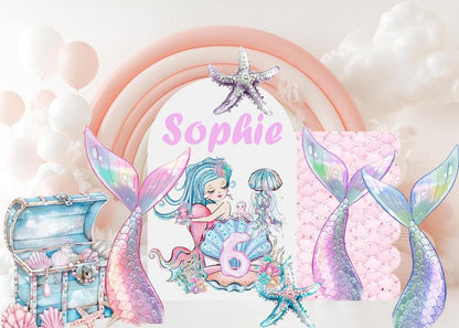 Personalized Mermaid Backdrop, Mermaid Cutouts, Birthday Party Decor, Birthday Props, Under The Sea Party, Arch Backdrop, Mermaid Tails