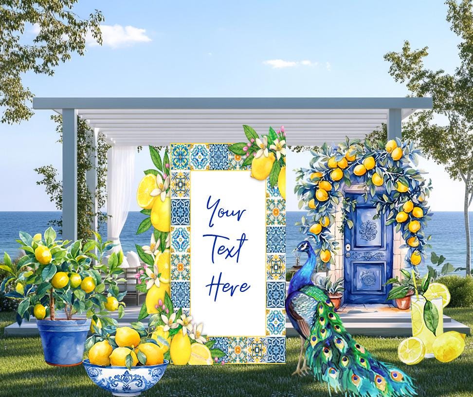 Mediterranean Birthday Party Decor, Party Props, Mediterranean Baby Shower, Italian Bridal Shower, Custom Sign, Blue Tiles Arch Backdrop