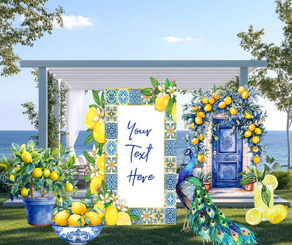 Mediterranean Birthday Party Decor, Party Props, Mediterranean Baby Shower, Italian Bridal Shower, Custom Sign, Blue Tiles Arch Backdrop