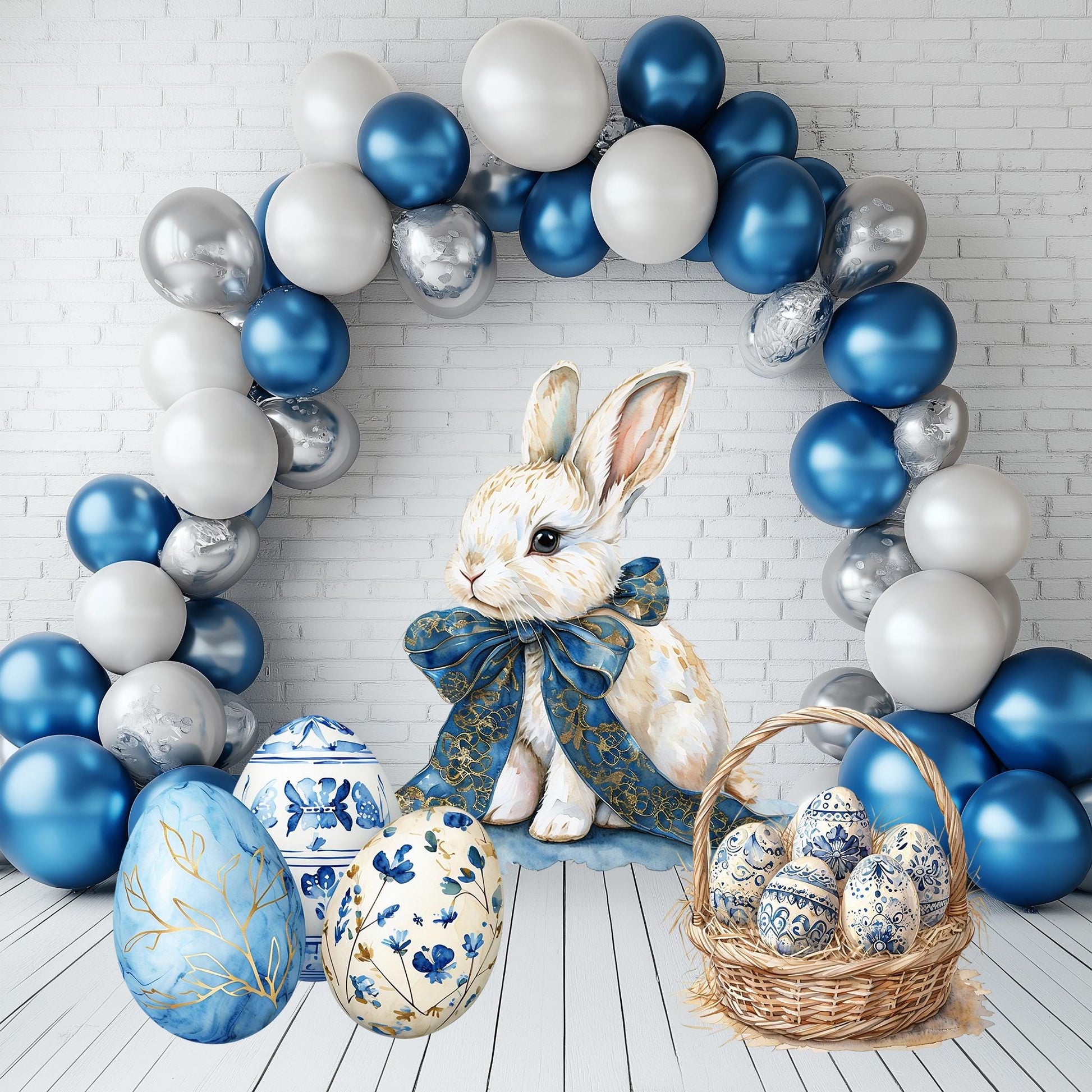 Watercolor Blue Easter Bunny Set of 3 Cutout Decoration, Yard Art, Garden Decor, Easter Bunny Art, Yard Sign, Easter Yard Decor,Easter Bunny