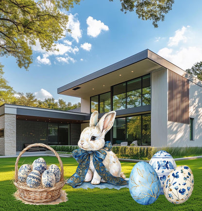 Watercolor Blue Easter Bunny Set of 3 Cutout Decoration, Yard Art, Garden Decor, Easter Bunny Art, Yard Sign, Easter Yard Decor,Easter Bunny