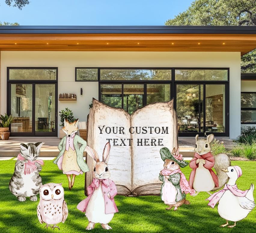 Pink Peter Rabbit and Friends, Cutout, Rabbit Baby Shower Decor, Yard Sign Art, Garden Decor, Easter Yard Decor ,Easter Bunnies