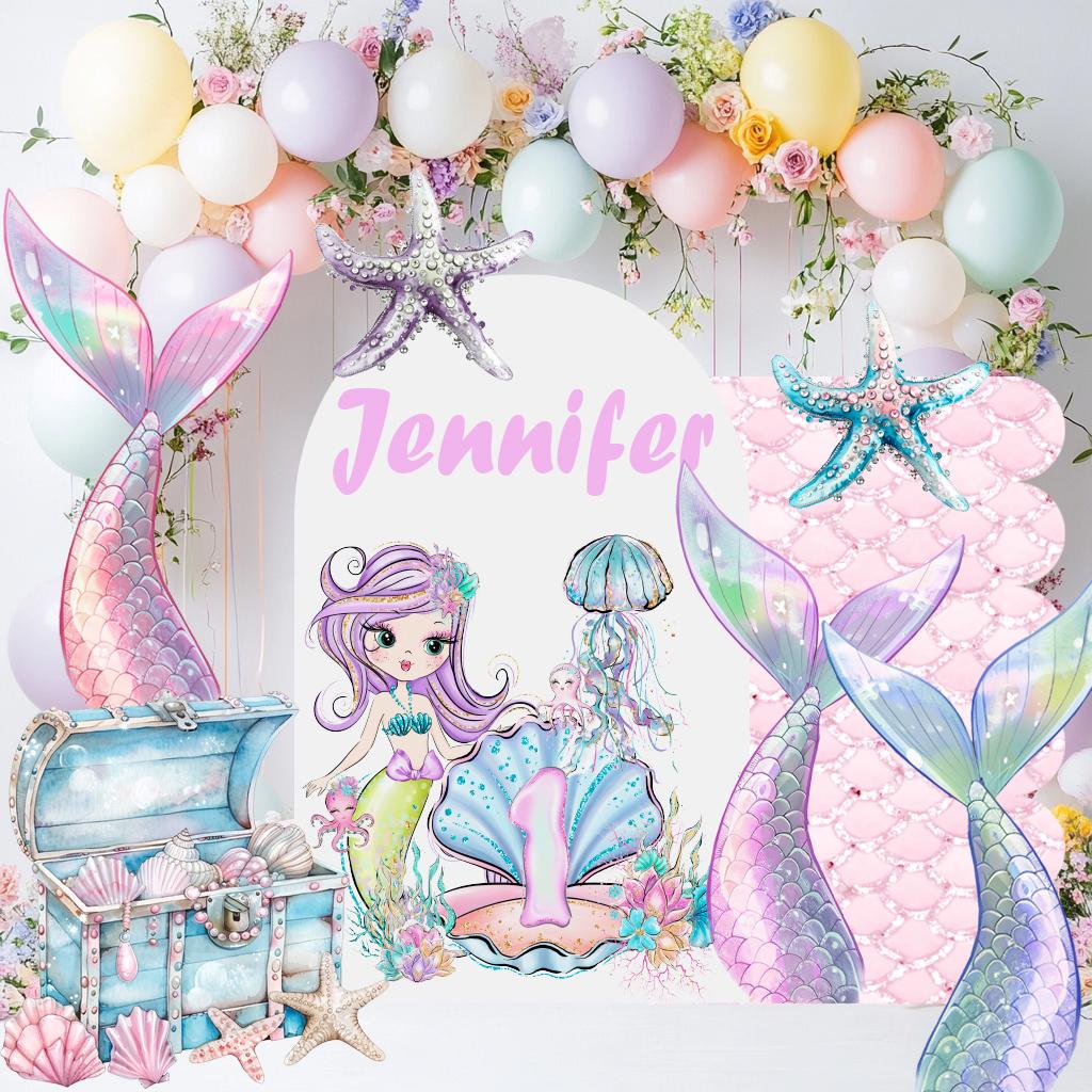 Personalized Mermaid Backdrop, Mermaid Cutouts, Birthday Party Decor, Birthday Props, Under The Sea Party, Arch Backdrop, Mermaid Tails