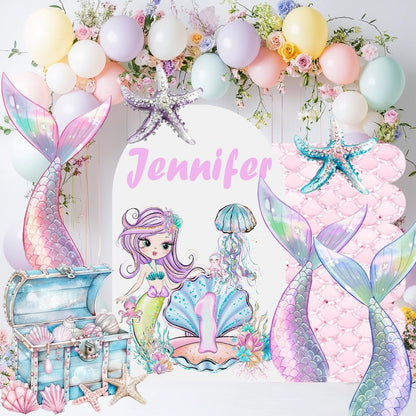 Personalized Mermaid Backdrop, Mermaid Cutouts, Birthday Party Decor, Birthday Props, Under The Sea Party, Arch Backdrop, Mermaid Tails