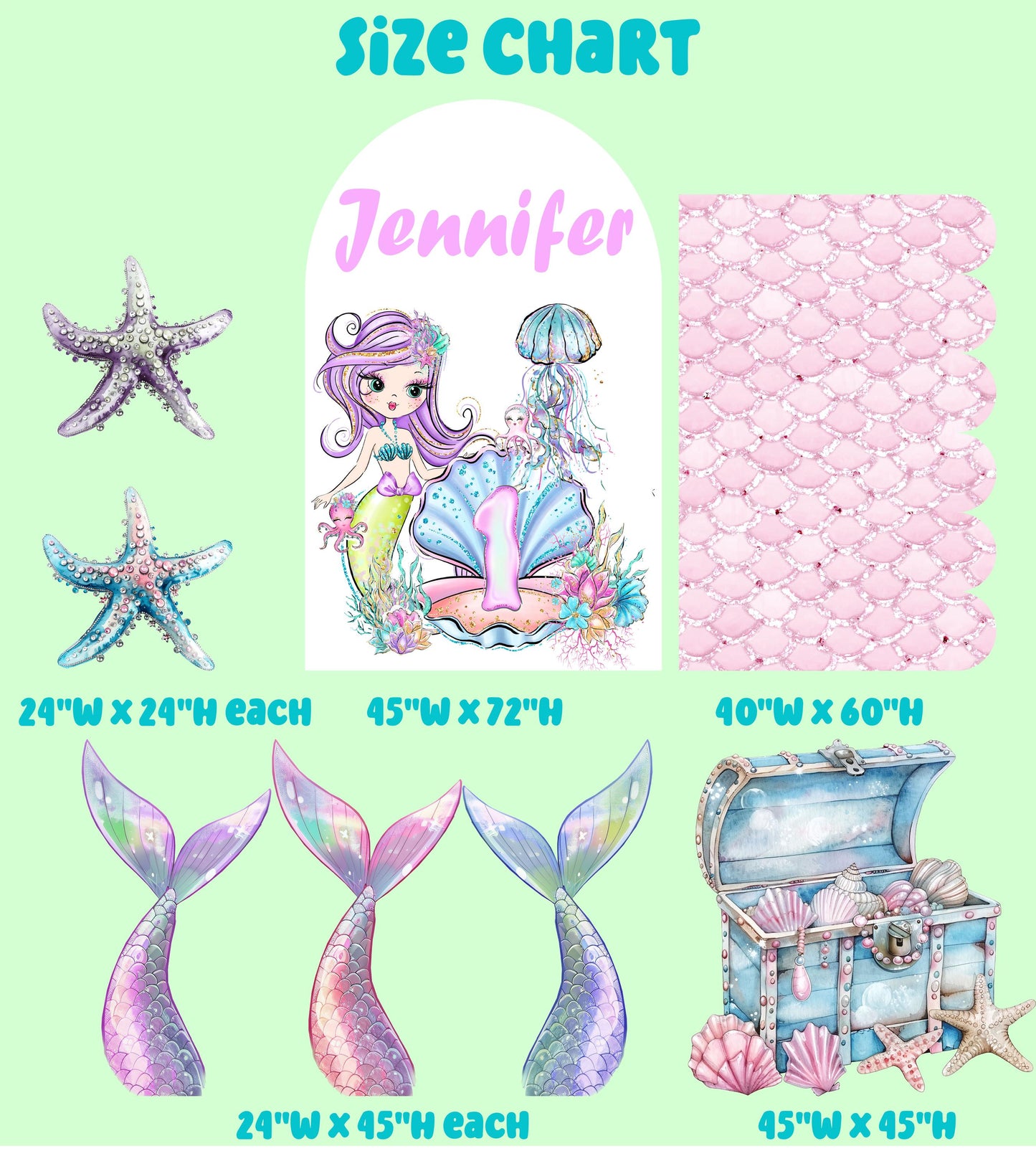 Personalized Mermaid Backdrop, Mermaid Cutouts, Birthday Party Decor, Birthday Props, Under The Sea Party, Arch Backdrop, Mermaid Tails