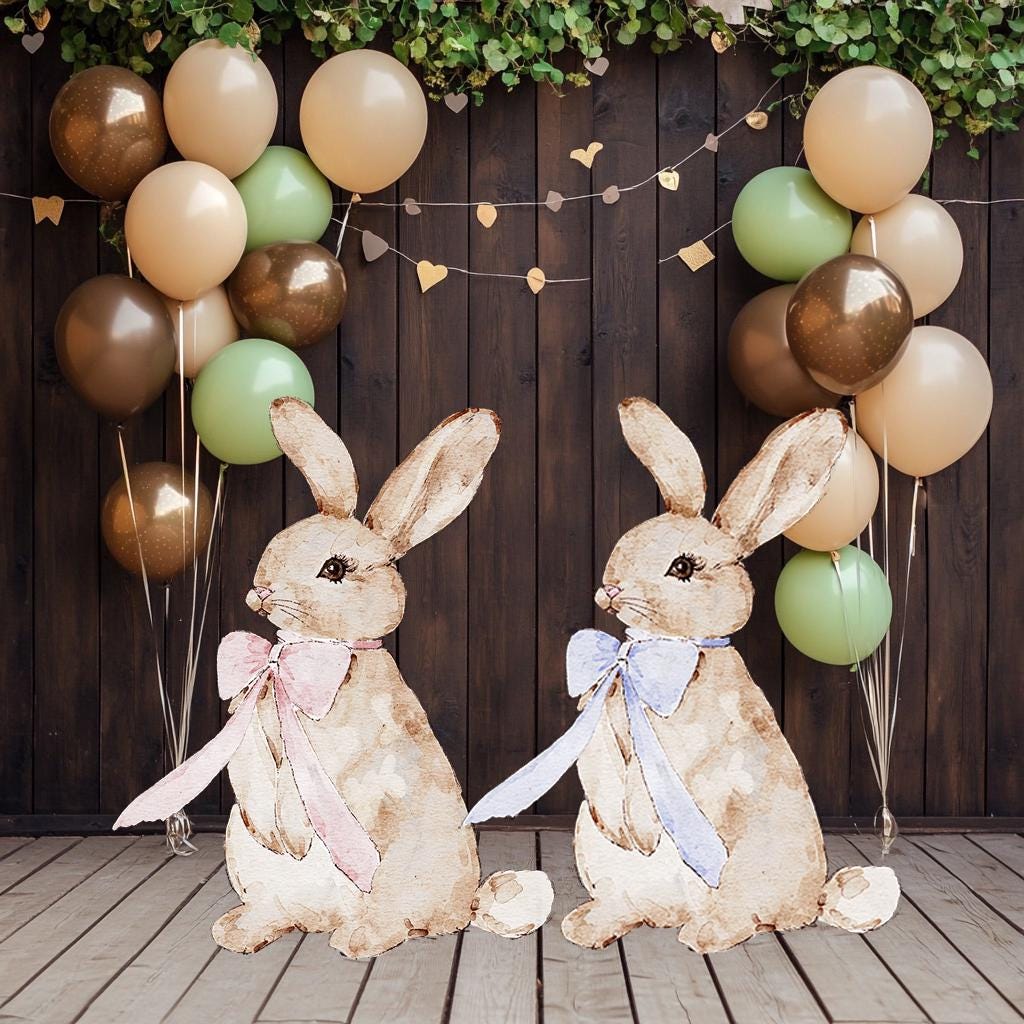 Cute Bunny with Bow Cutout Decoration, Baby Shower Decor, Easter Bunnies, Easter Yard Decor, Pink and Blue Bunny Party Props, Peter Rabbit