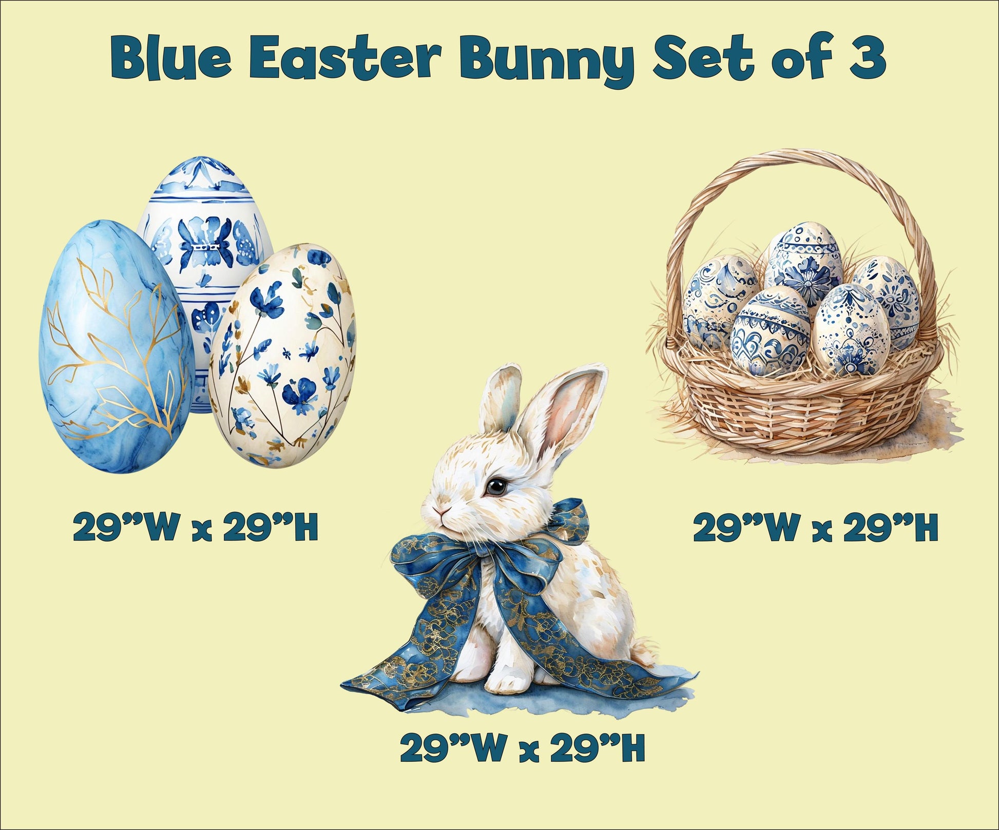 Watercolor Blue Easter Bunny Set of 3 Cutout Decoration, Yard Art, Garden Decor, Easter Bunny Art, Yard Sign, Easter Yard Decor,Easter Bunny