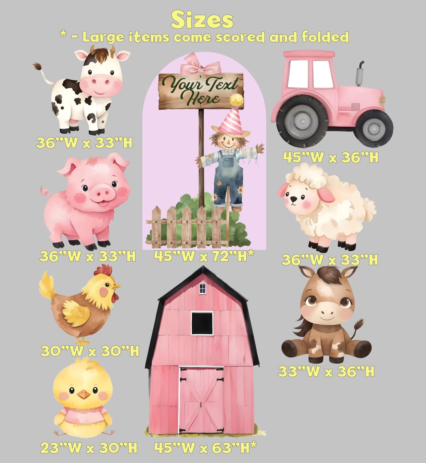 Farm Animals Cutout Set, Ranch Animals Party, Pink Barnyard Birthday Prop, Custom Farm Animal Standee,Baby Shower Decoration,Farmhouse Party