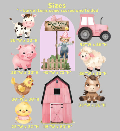 Farm Animals Cutout Set, Ranch Animals Party, Pink Barnyard Birthday Prop, Custom Farm Animal Standee,Baby Shower Decoration,Farmhouse Party