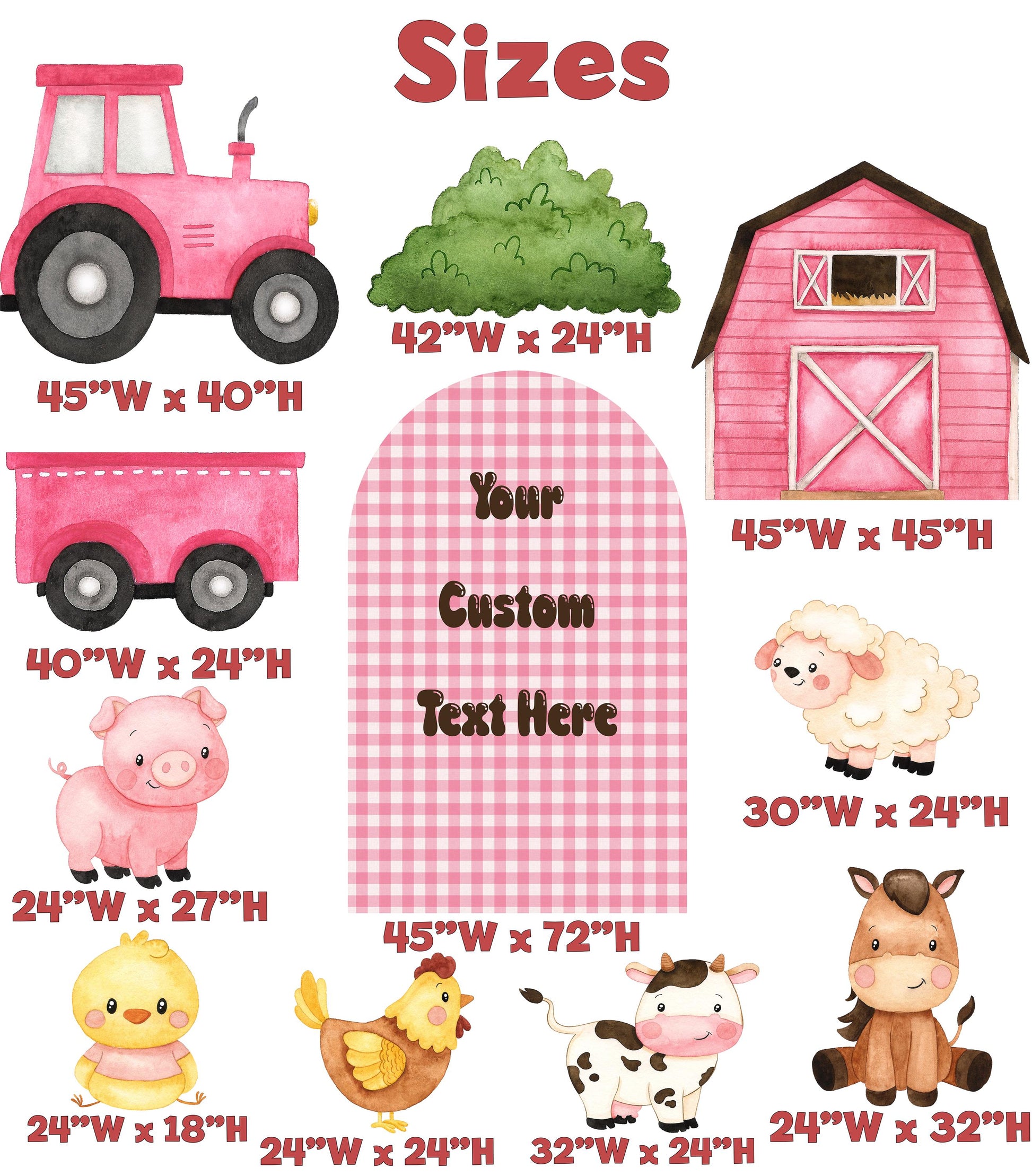 Farm Animals Cutouts Set, Baby Girl, Barnyard Birthday Prop, Standee, Pink Baby Shower, Farm Themed Party Decor, Centerpieces, Yard Sign