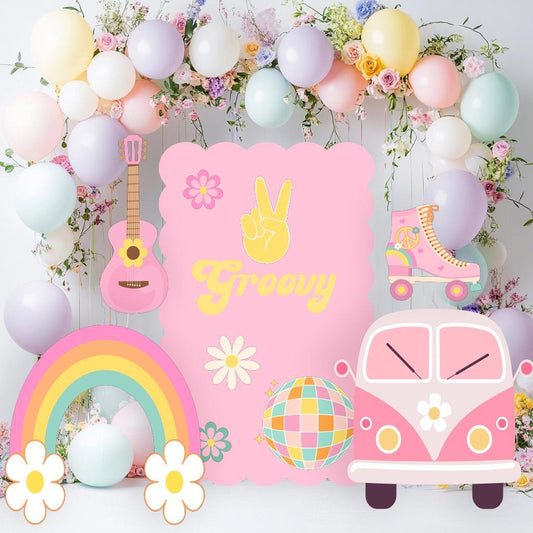 Groovy Birthday Cutouts, Two Groovy, Groovy One, Party Props, Four Ever Young, Five is a Vibe, Pink Backdrop,Groovy Baby Shower,Retro,Hippie