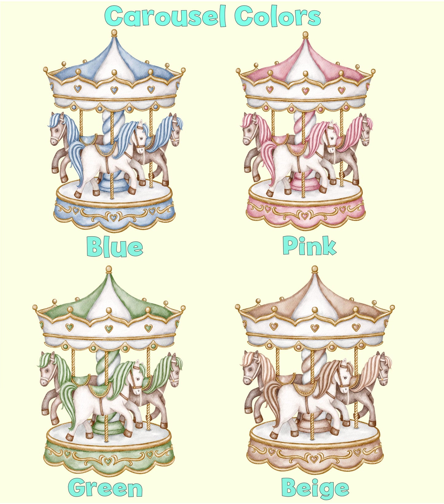 Carousel Cutouts, Baby Shower, Centerpieces Standee, Horse Merry-go-round, Carnival Theme Party Decor, Watercolor Backdrop, Circus Birthday