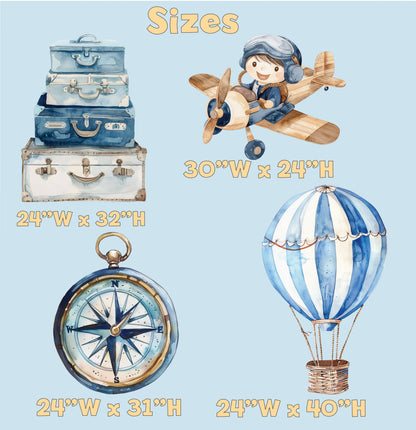 Blue Aviator Cutout, Time flies, Adventure Baby Shower, Watercolor Hot Air Balloon, Airplane Backdrop, Birthday Decor,Baby Boy,Centerpieces