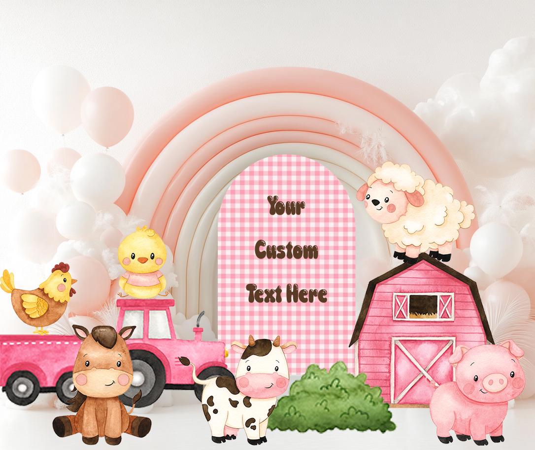 Farm Animals Cutouts Set, Baby Girl, Barnyard Birthday Prop, Standee, Pink Baby Shower, Farm Themed Party Decor, Centerpieces, Yard Sign