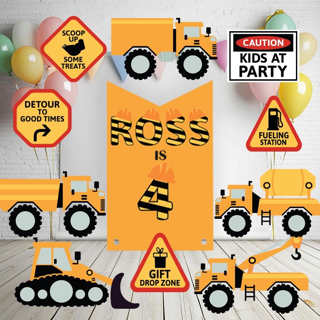 Construction Party Cutouts, Construction Baby Shower, Vehicles Props, Boys Birthday Decor, Construction Party Signs, Cars Centerpieces