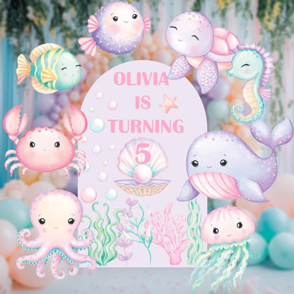 Pastel Sea Animals Cut Out Set, Under the Sea Party, Ocean Animals Props, Baby Shower, Signs, Watercolor Whale Backdrop, Underwater Party
