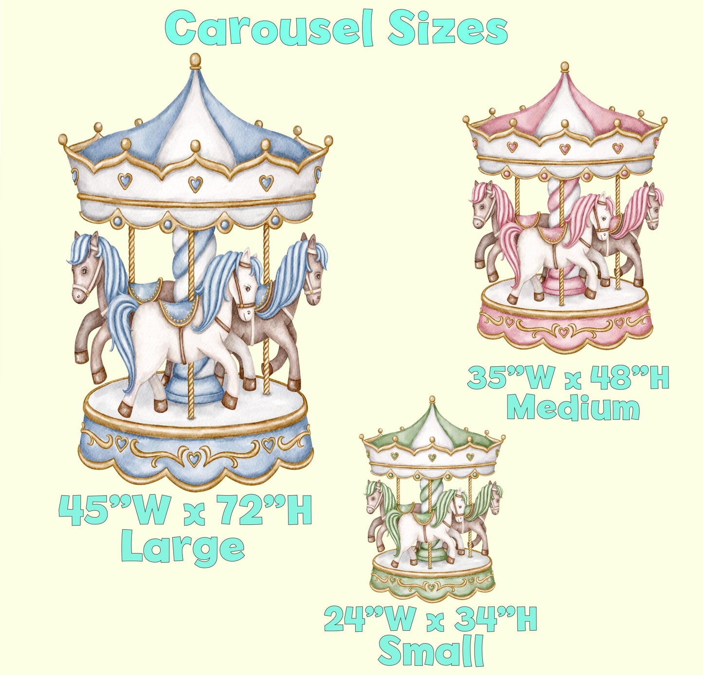Carousel Cutouts, Baby Shower, Centerpieces Standee, Horse Merry-go-round, Carnival Theme Party Decor, Watercolor Backdrop, Circus Birthday