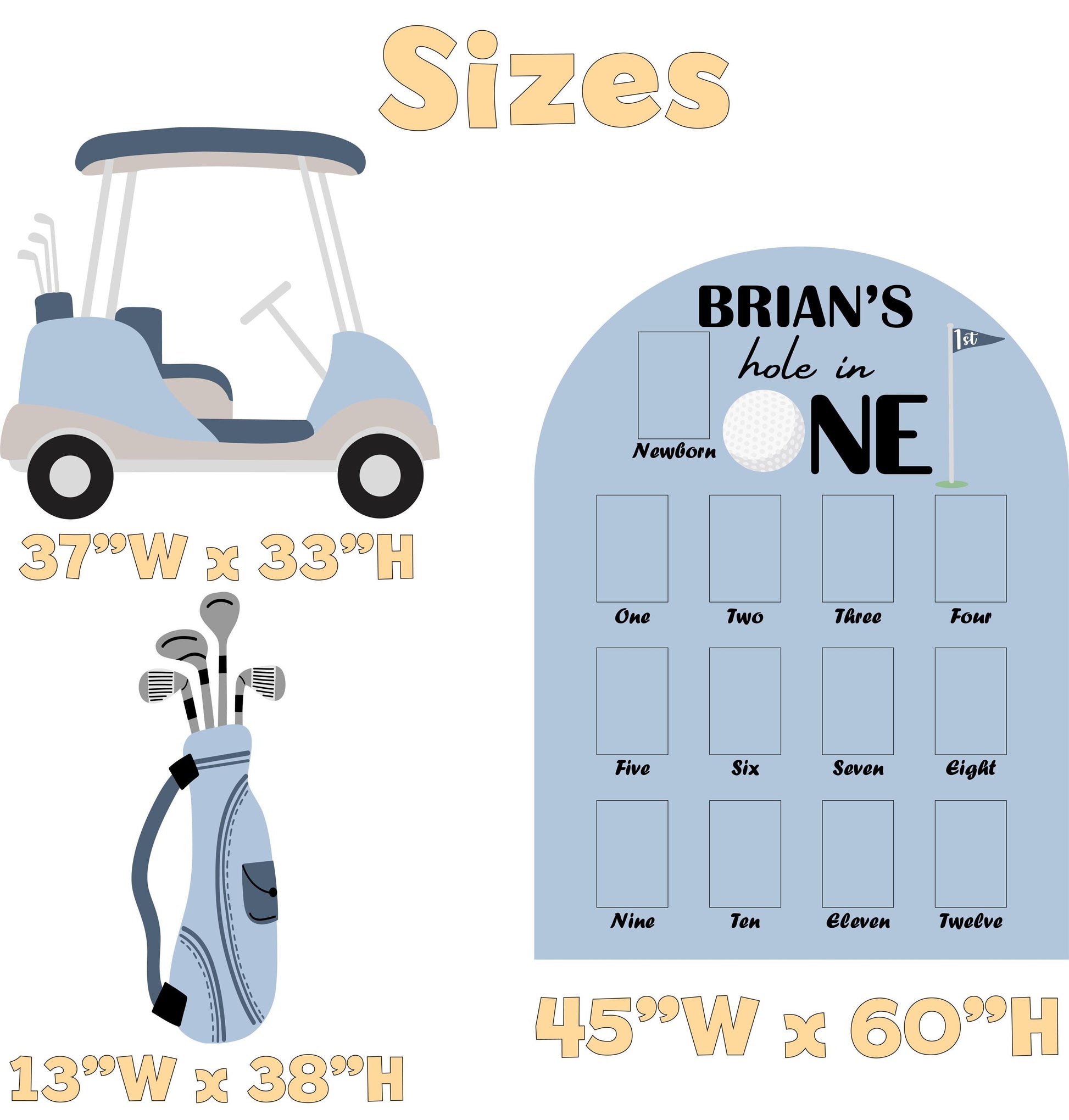 Hole in One Birthday Photo Board, Golf Birthday, Golf Cart, Milestone, Boys First Birthday, First Year Photo Board, Mastered His First Year
