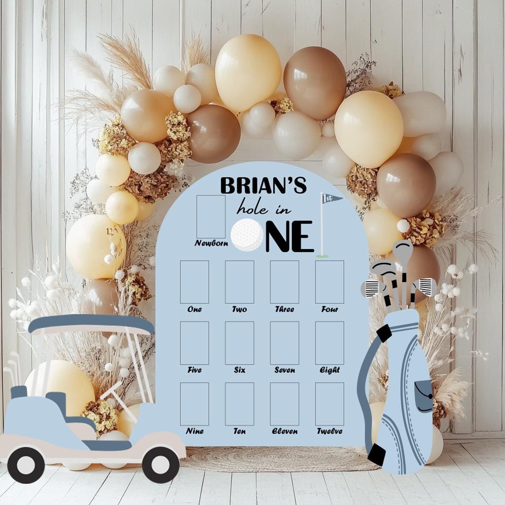 Hole in One Birthday Photo Board, Golf Birthday, Golf Cart, Milestone, Boys First Birthday, First Year Photo Board, Mastered His First Year