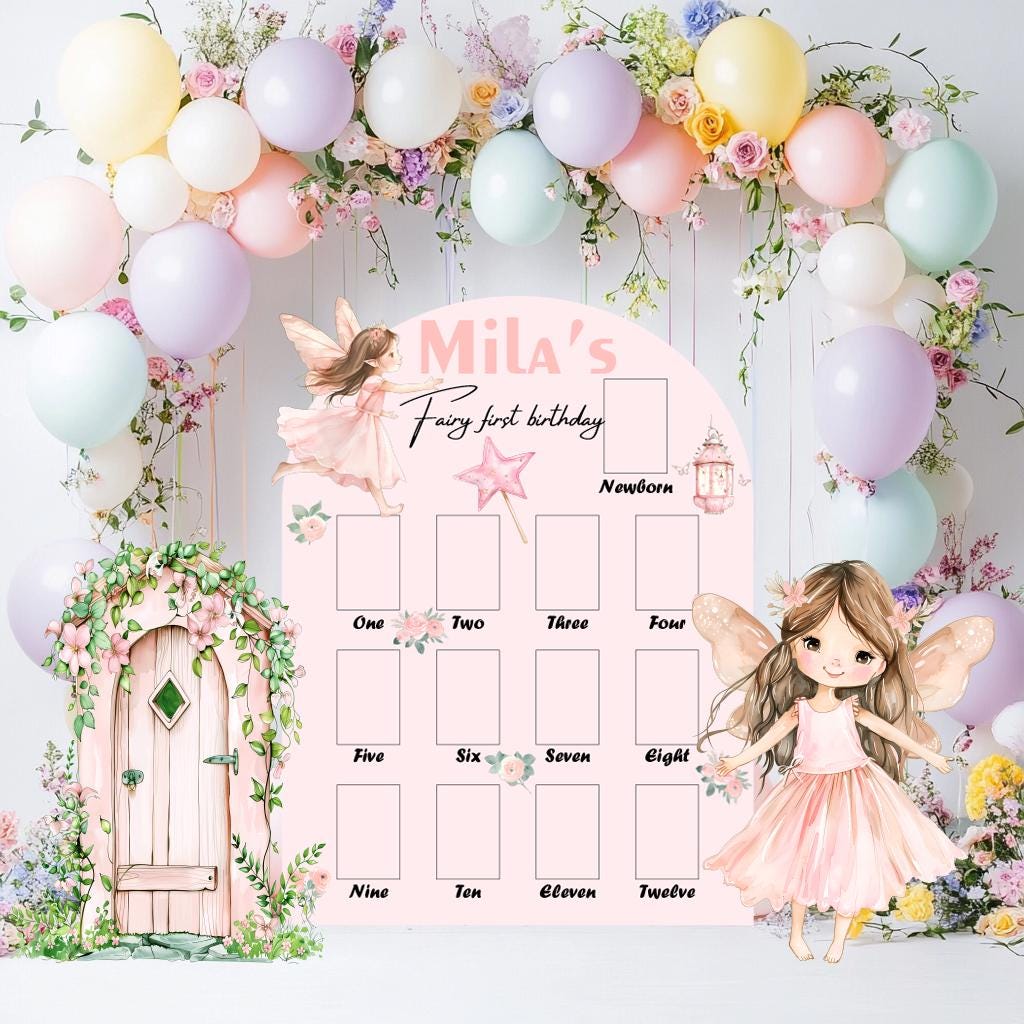 Fairy First Birthday Photo Board, Baby Milestone Display, Whimsical First Birthday, Fairytale, Princess, Fairy Theme Party Decorations, Prop