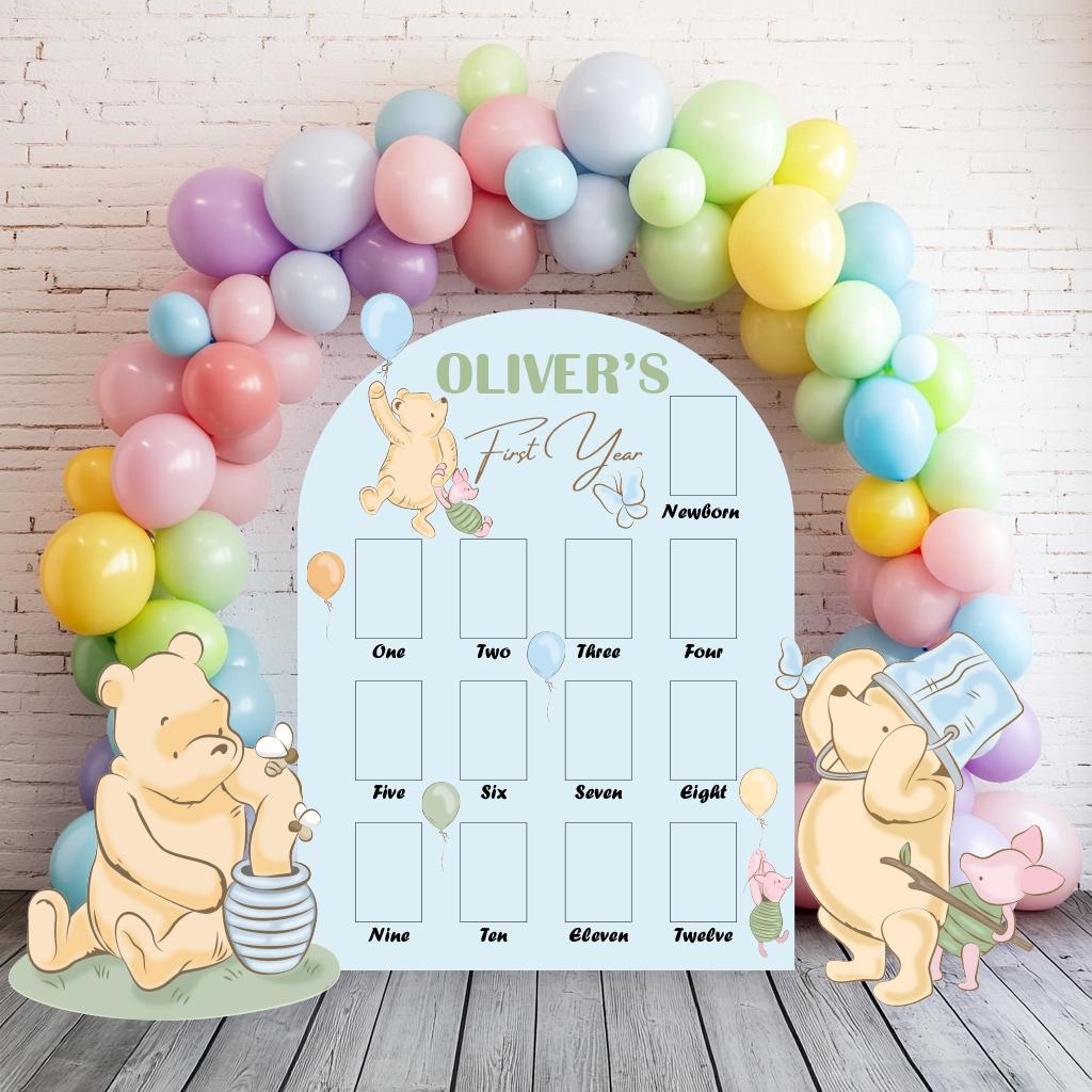 Classic Winnie the Pooh Photo Board, Milestone, Boys First Birthday, First Year Photo Board, Blue Baby Boy, Honey Bear, Winnie Cutout Decor