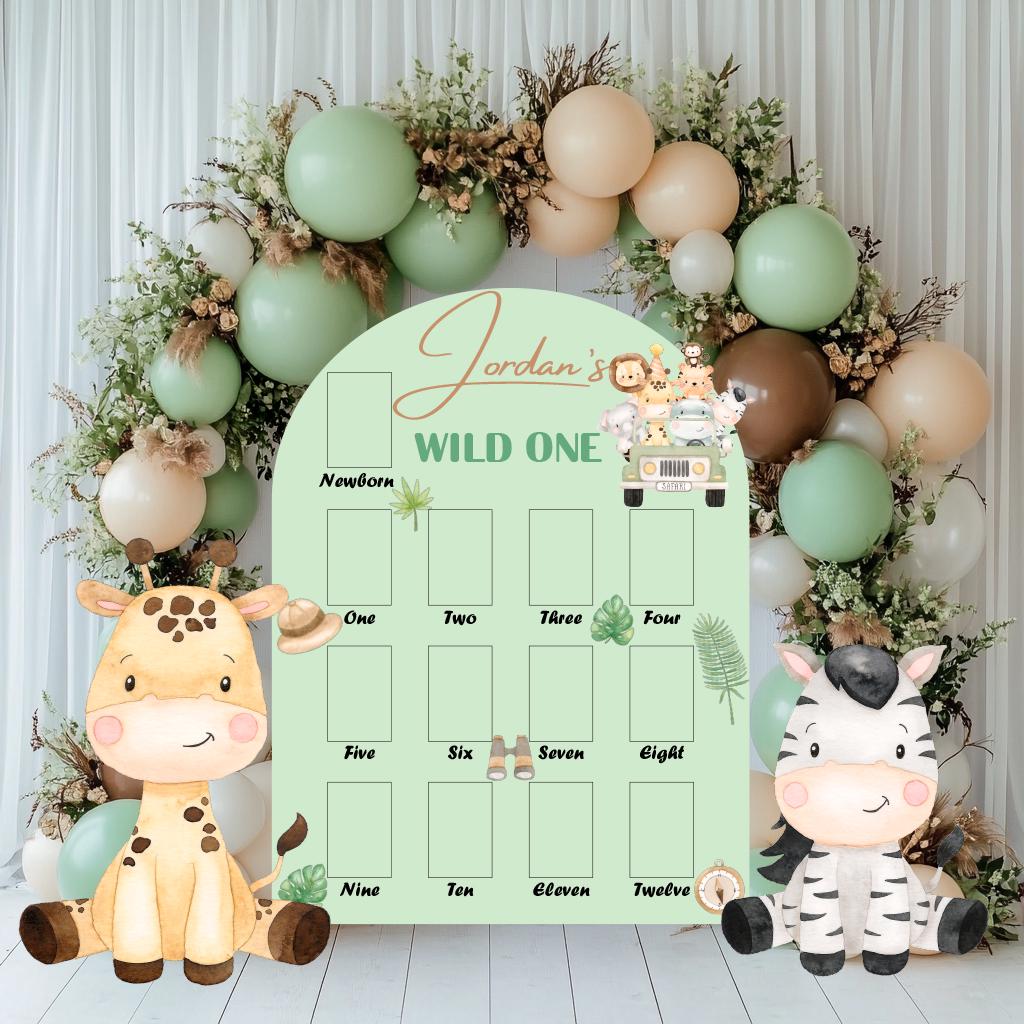 Wild One Photo Board, Safari Animals Cutouts, Milestone, Boys First Birthday, First Year Photo Board, Baby Boy, Safari Birthday Decorations