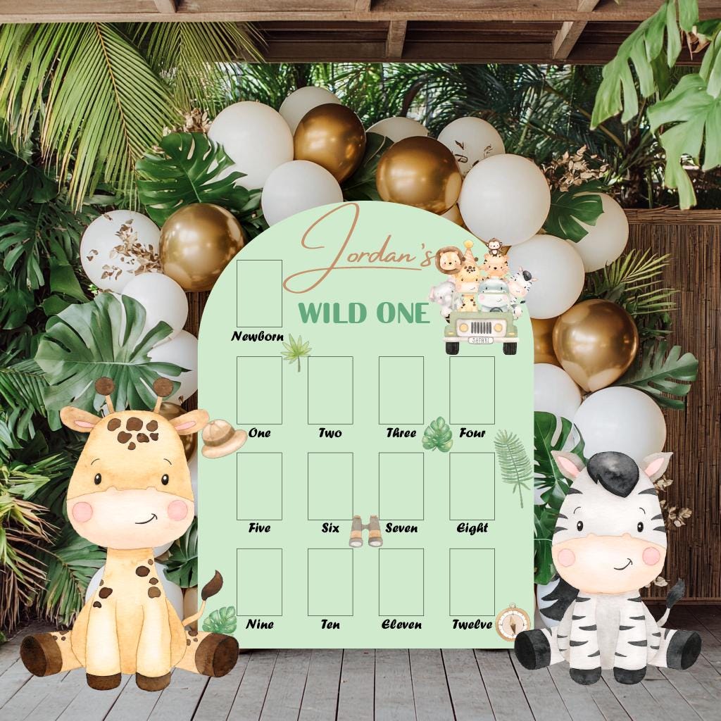 Wild One Photo Board, Safari Animals Cutouts, Milestone, Boys First Birthday, First Year Photo Board, Baby Boy, Safari Birthday Decorations